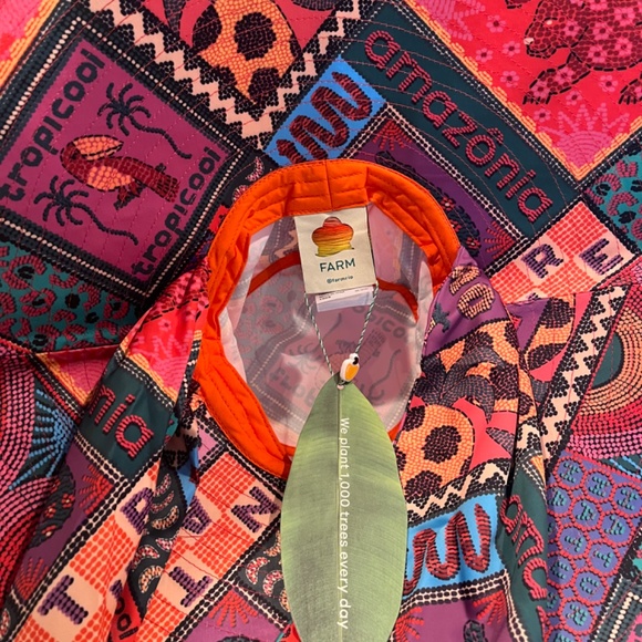 Farm Rio Dotted Patchwork Scarf Tropical Amazon Jungle Summer Beach Hat Packable - Picture 9 of 9